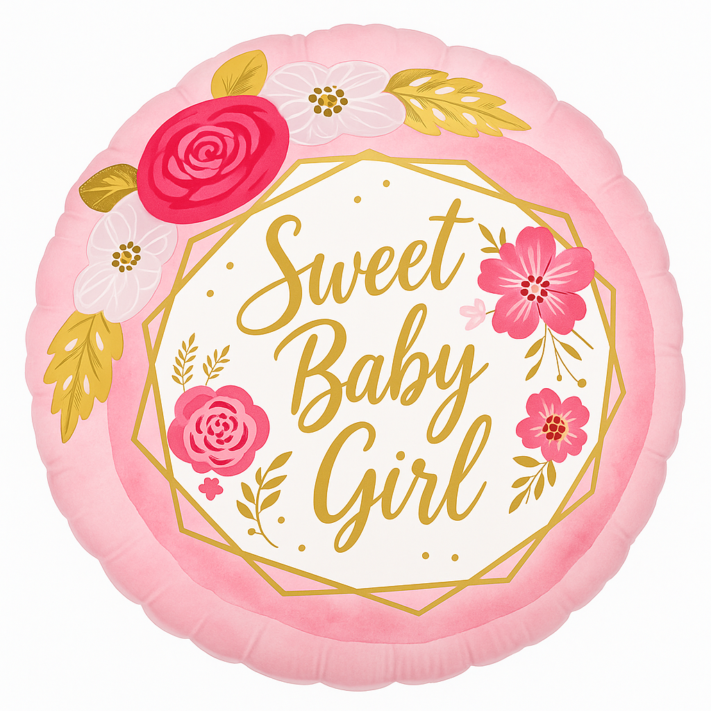 Sweet Baby Girl Floral Geo Deluxe Foil Balloon