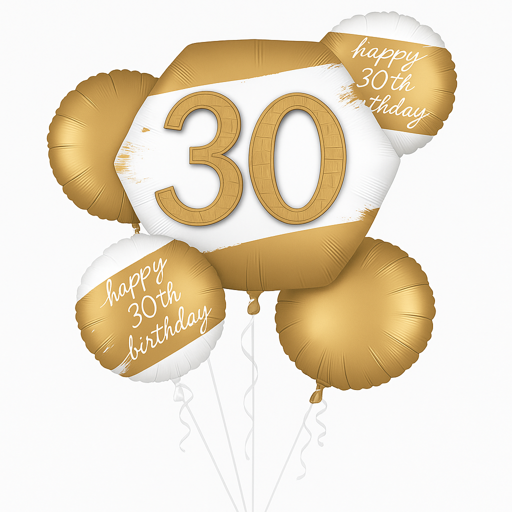 Golden Age 30th Birthday Foil Balloon Bouquet - 5 Piece Set