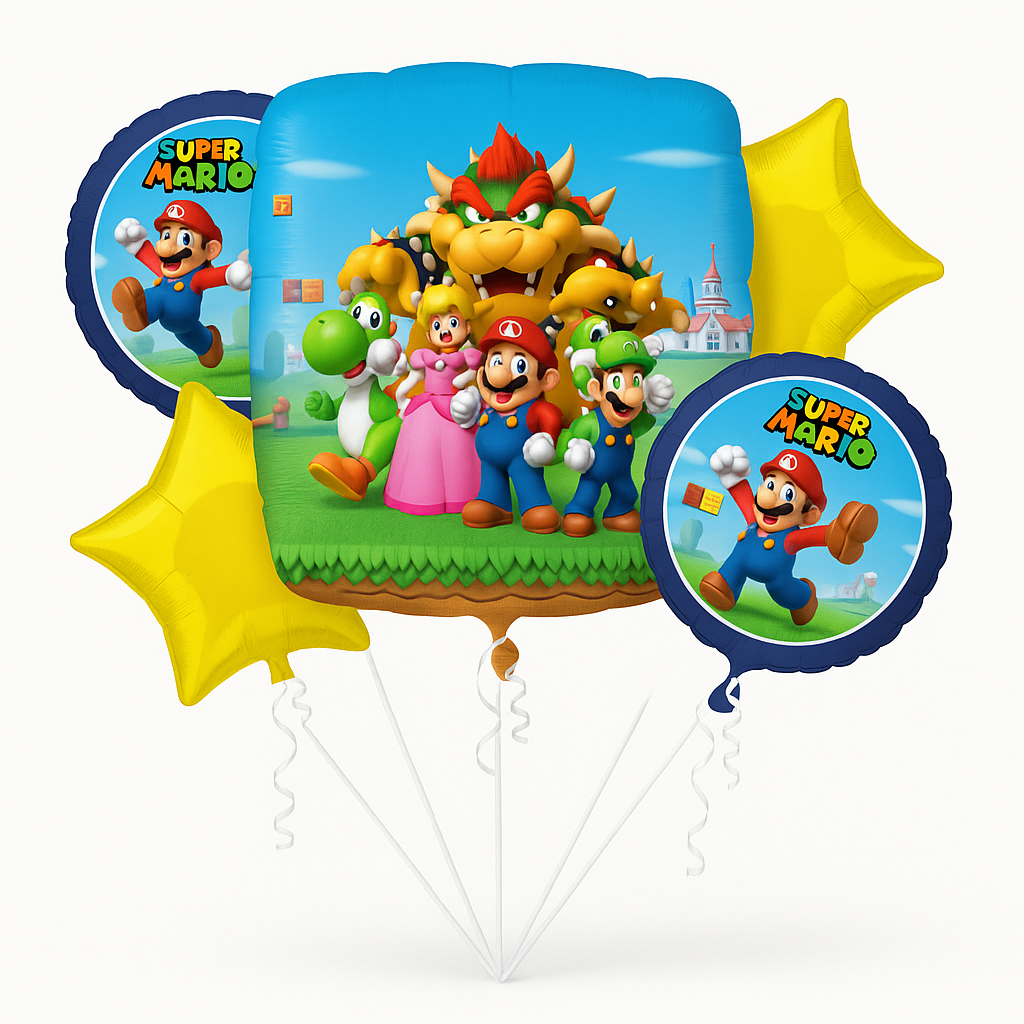 Super Mario Bros Foil Balloon Bouquet