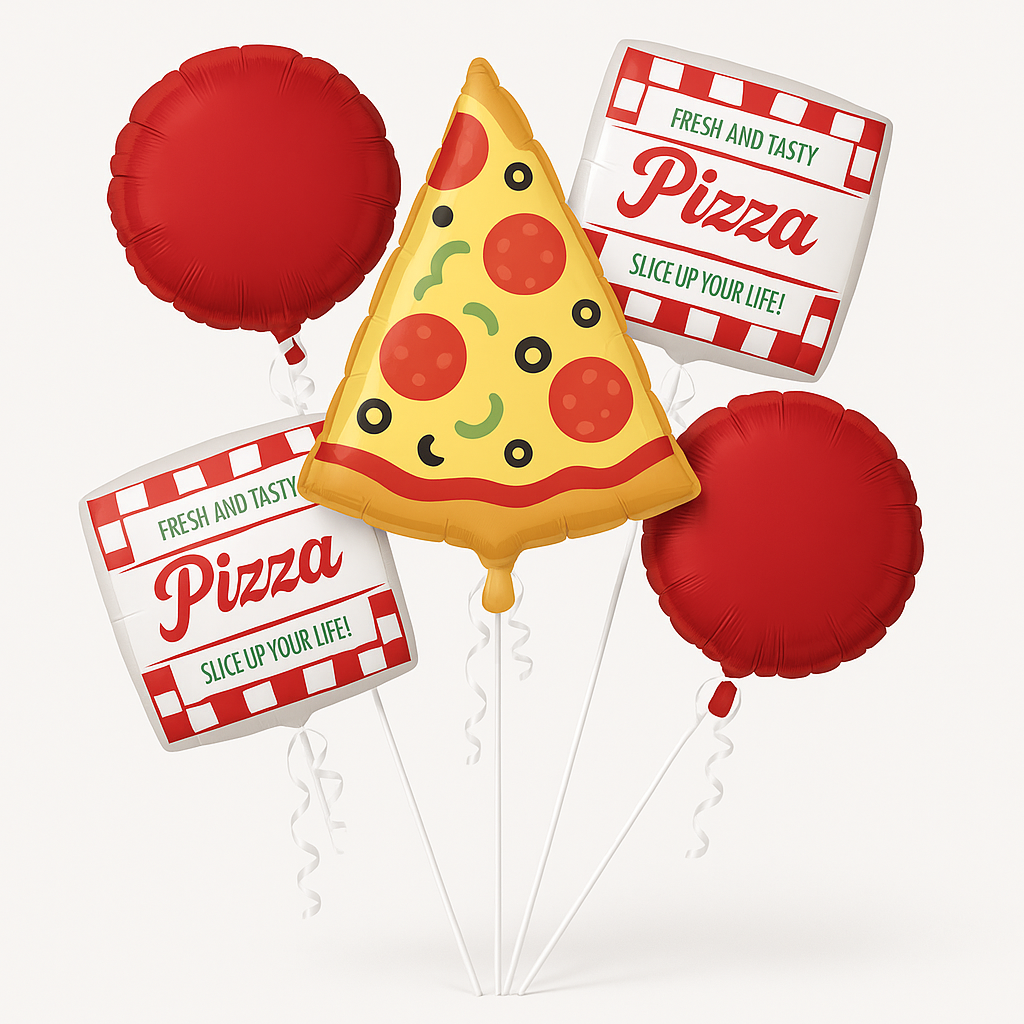 Pizza Party Foil Balloon Bouquet - 5 Piece Set