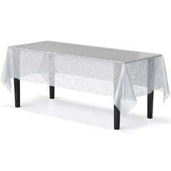 White Floral Plastic Table Cover - 54 In. x 108 In.