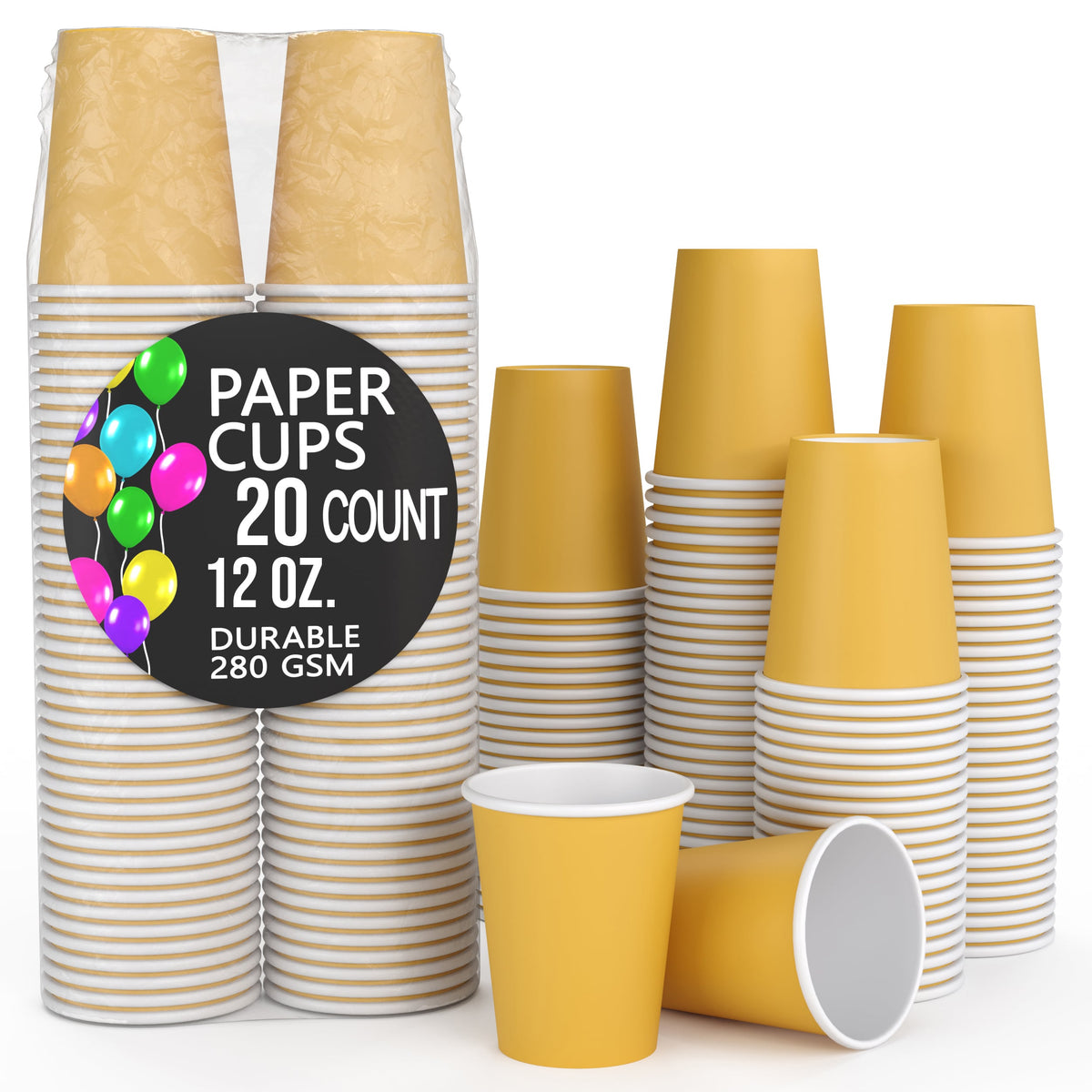 12 Oz. Yellow Paper Cups | 20 Count