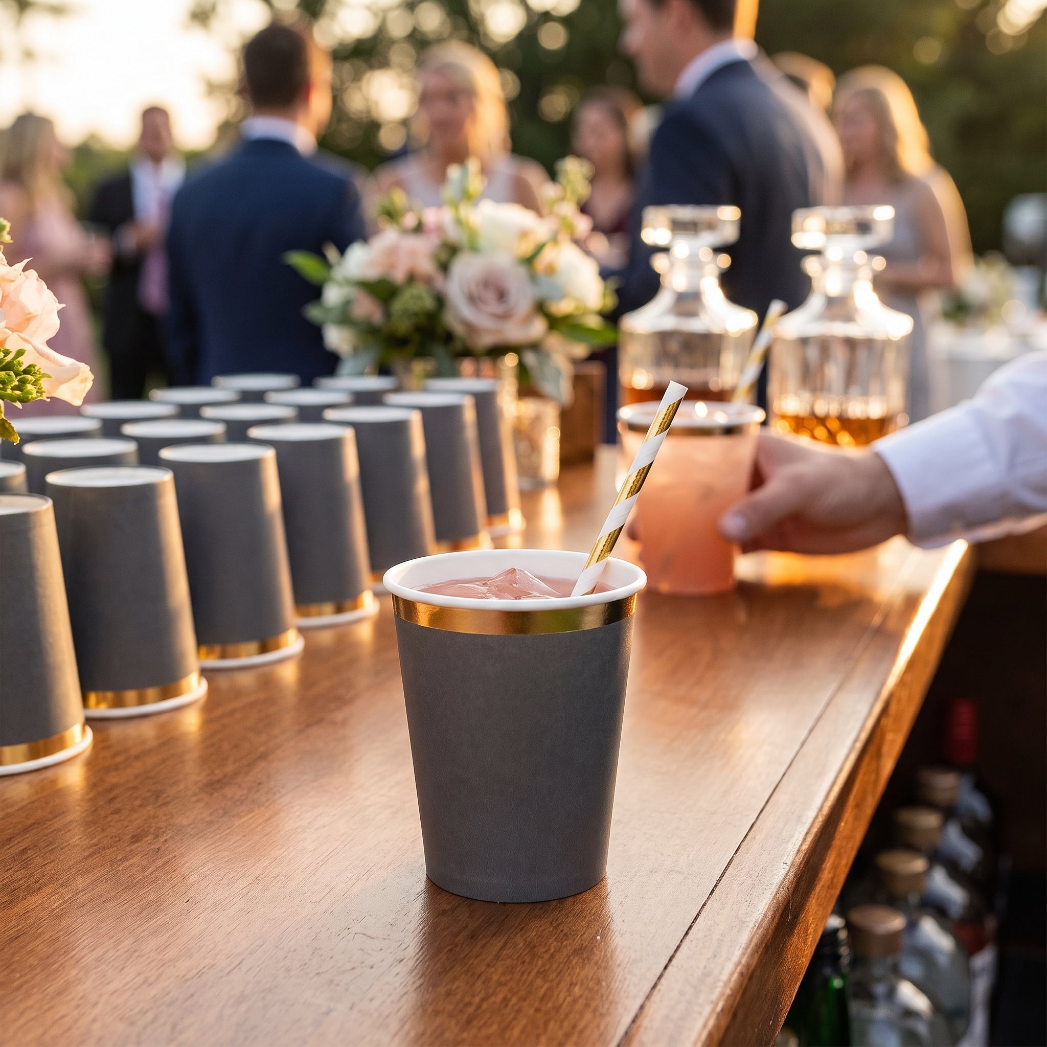 Dark Gray Paper Cup with Gold Trim - 12oz