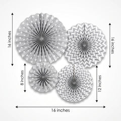Silver Glitter Paper Fan Decorations Set - 4 Pack