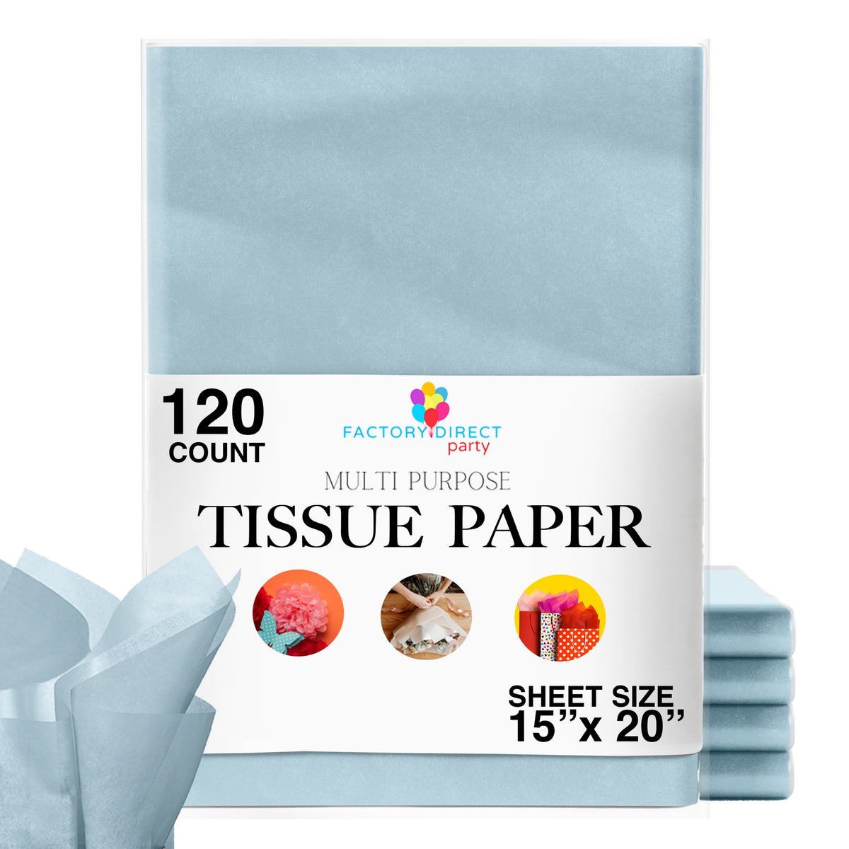 Light Blue Tissue Paper 15 In. x 20 In. | 120 Sheets