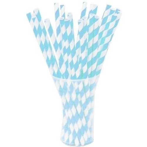 Light Blue Striped Paper Straws - 7.75 in. | 100 Count