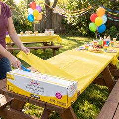 Yellow Plastic Table Cover Roll with Slide Cutter - 54in x 126ft