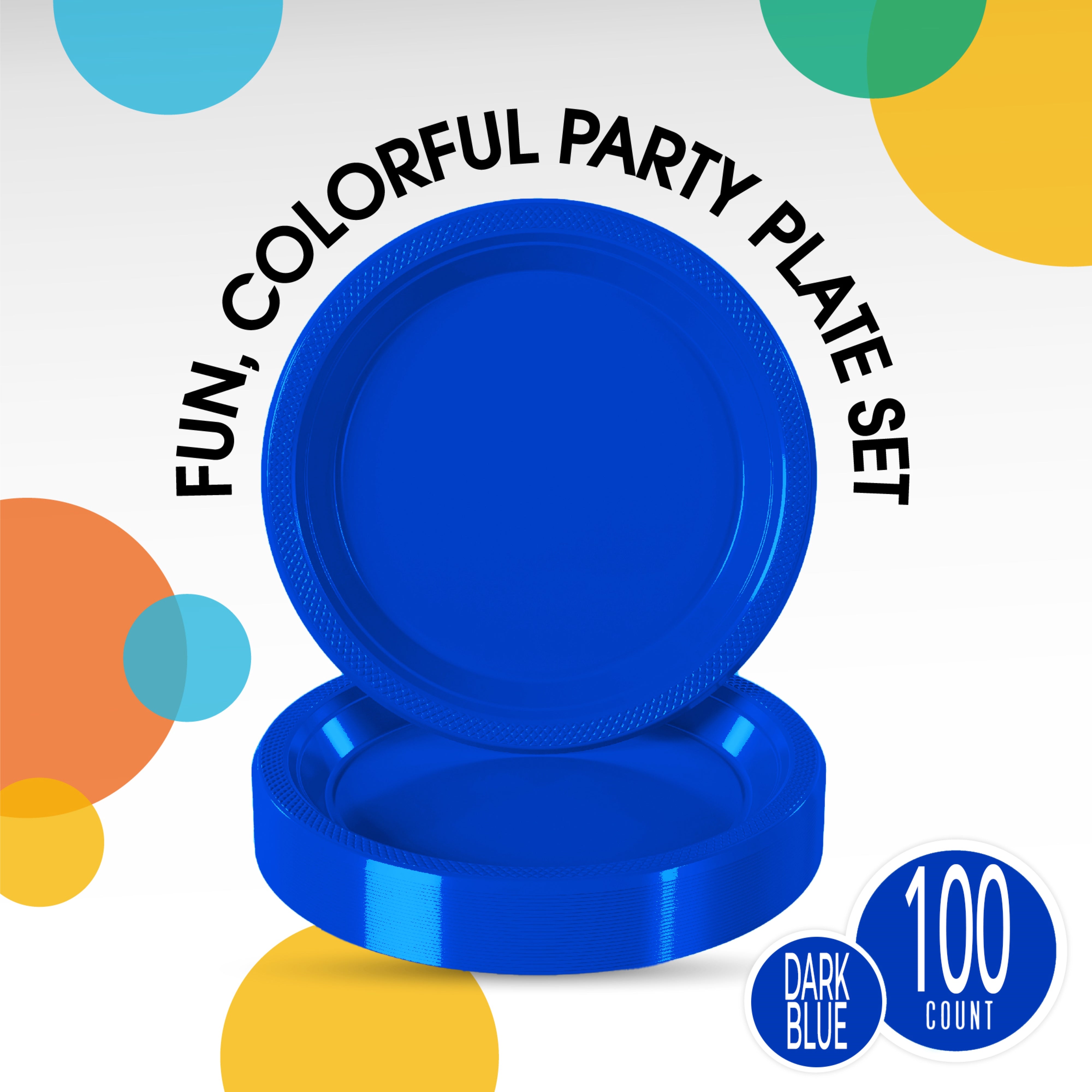 10 In. Dark Blue Plastic Plates | 100 Count
