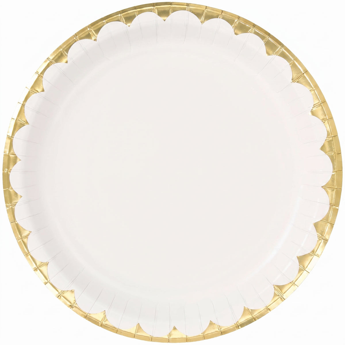White Round Paper Plates with Metallic Gold Edge - 6.75"