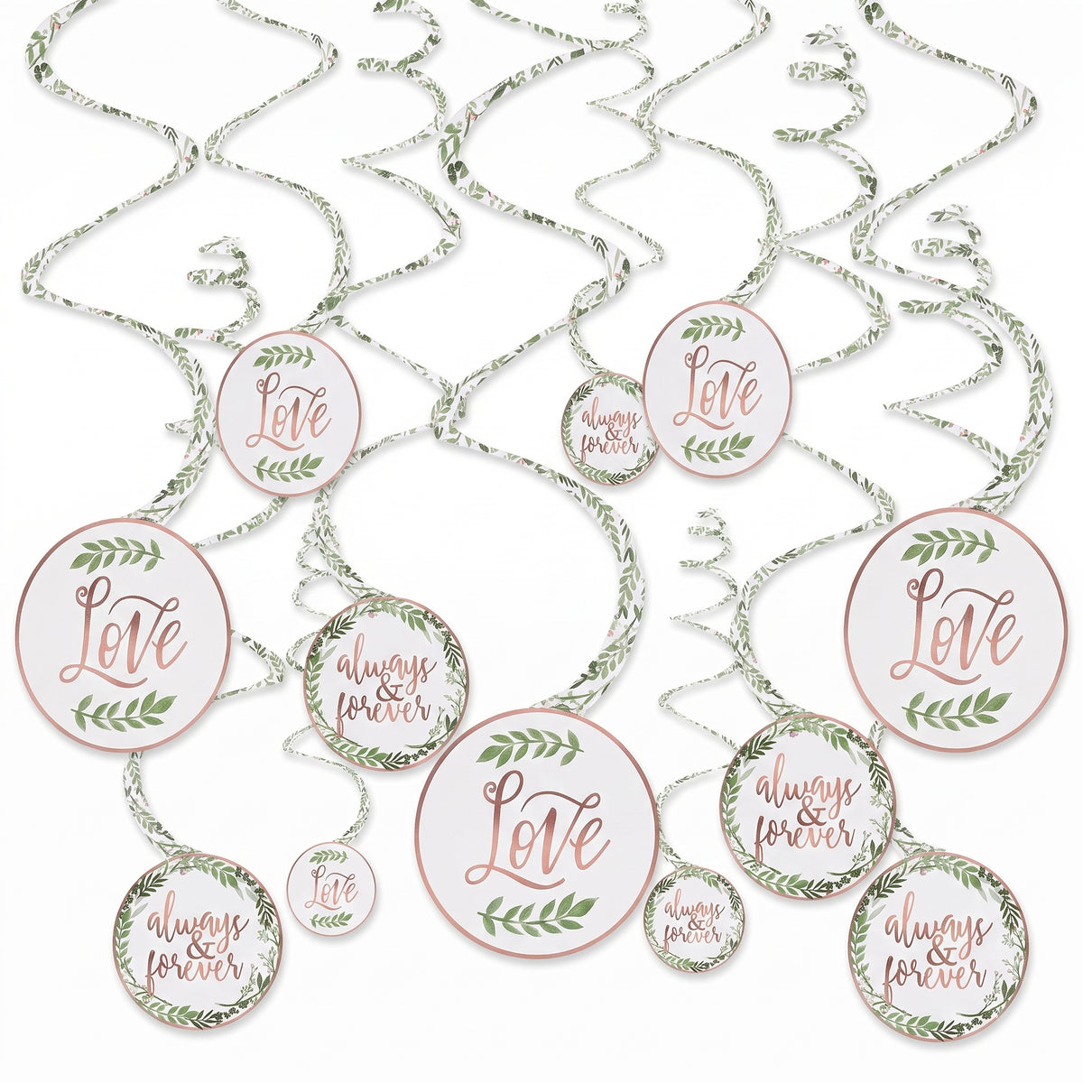 Love & Leaves Spiral Hanging Decor for Weddings, 12-Pack