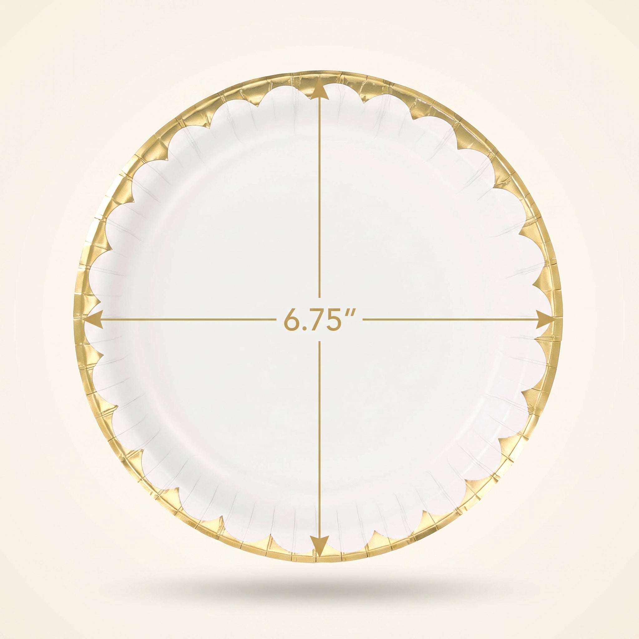 White Round Paper Plates with Metallic Gold Edge - 6.75"