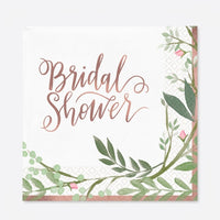 Floral Greenery "Bridal Shower" Beverage Napkins - 16 Pack - 5 In. X 5 In.