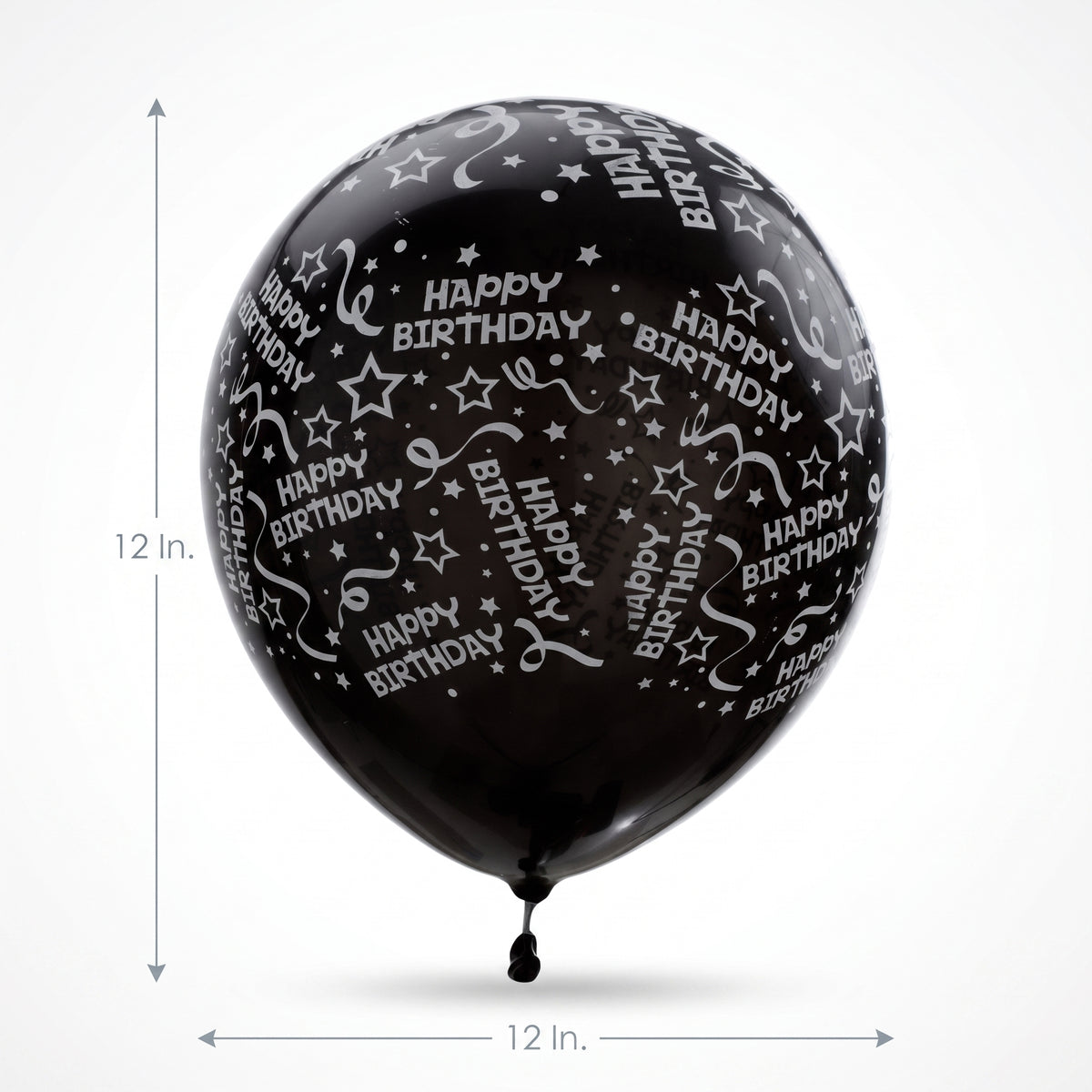 Black "Happy Birthday" Confetti Latex Balloons - 12", 6-Pack