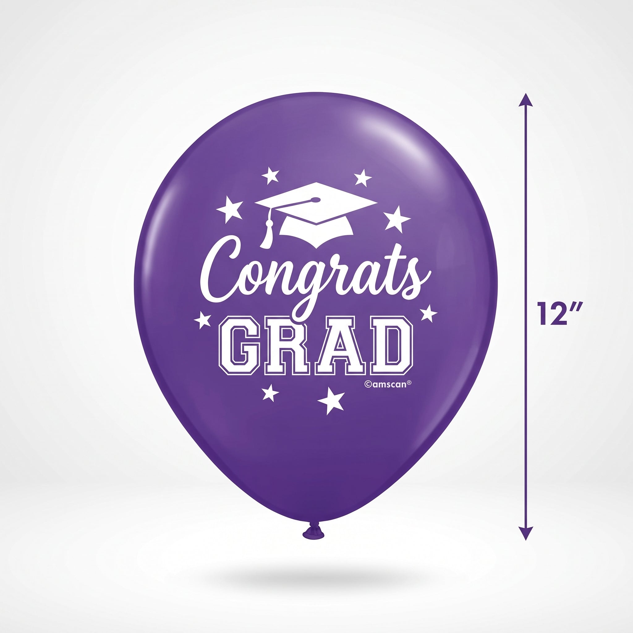 "Congrats Grad" Purple Latex Balloons, 12-Inch, 15-Pack