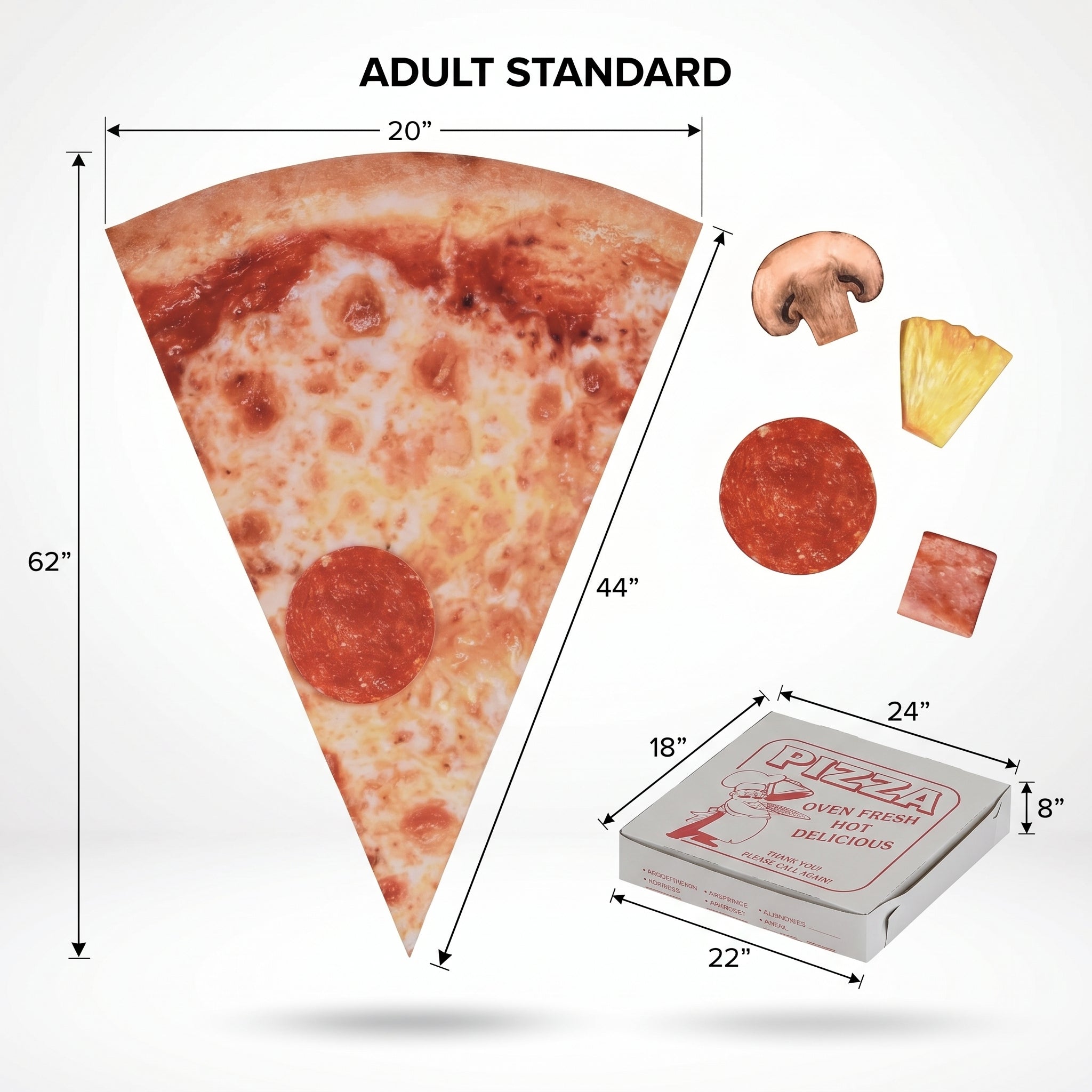 Pizza Slice Costume Adult Tunic - Funny Halloween Food Costume with Photorealistic Print, Easy Slip-On One Size for Men