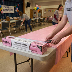 New Pink Plastic Table Cover Roll with Slide Cutter - 40" x 126 ft