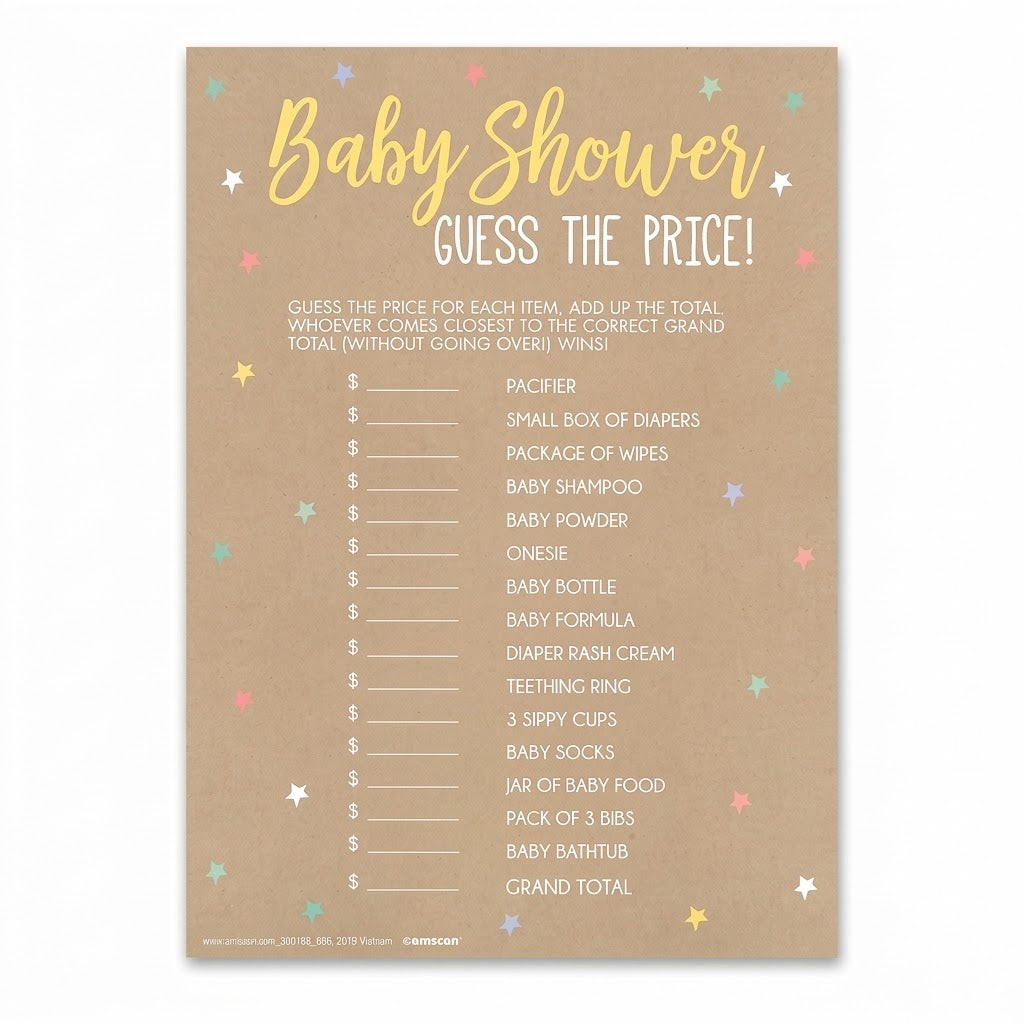 Guess the Price Baby Shower Game - 24 Fun Cards