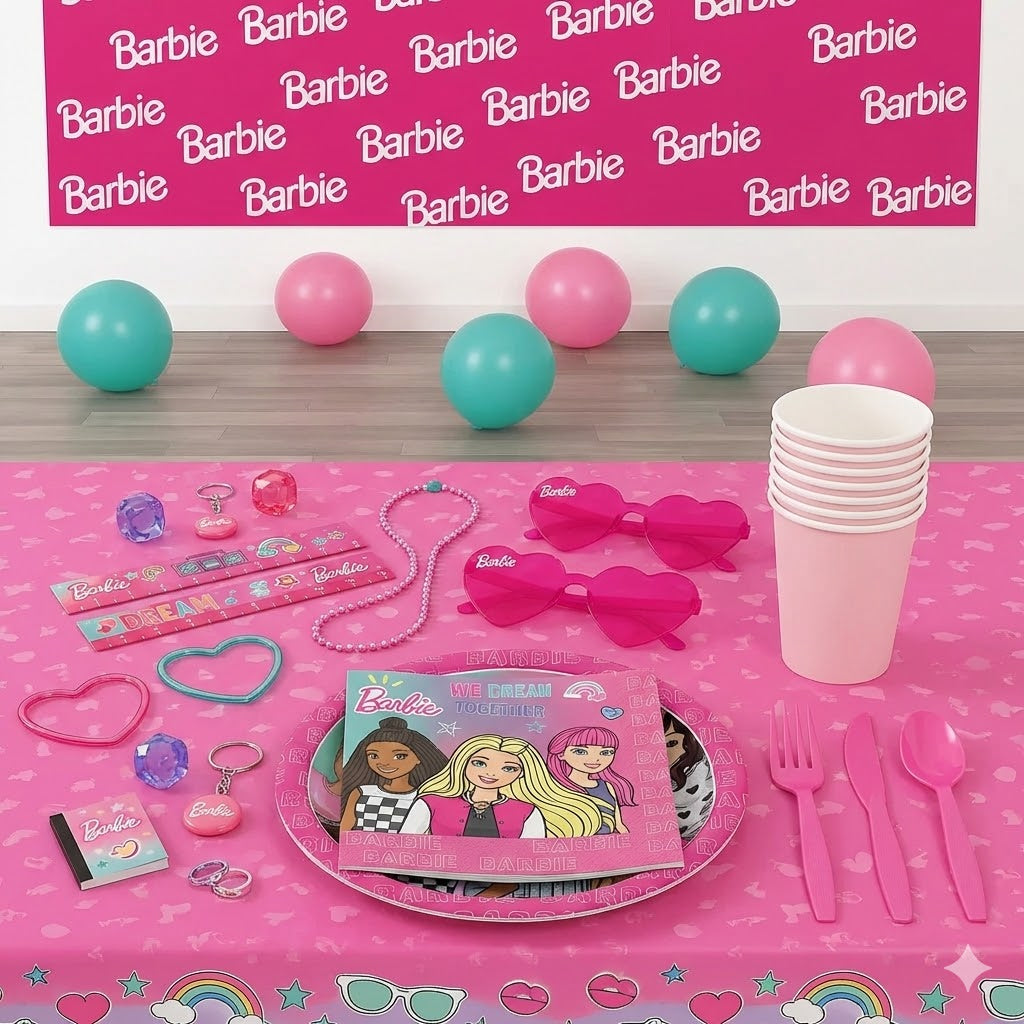 120 Pcs Barbie Birthday Party Mid Kit - For 8 Guests