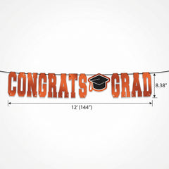 "Congrats Grad" Orange Letter Banner Decoration, 12-ft