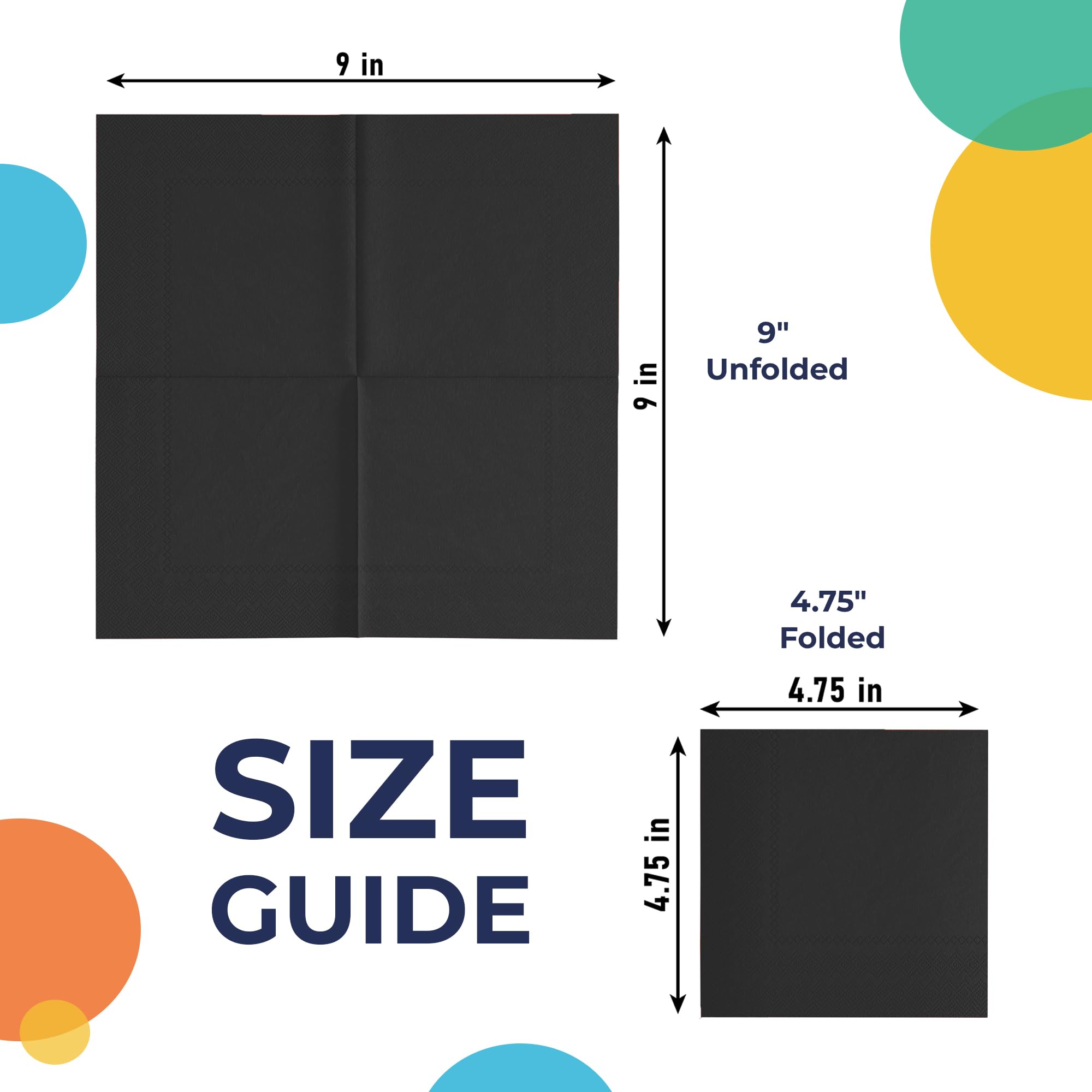 Black Beverage Napkins - 4.75 in. x 4.75 in. | Case of 3600