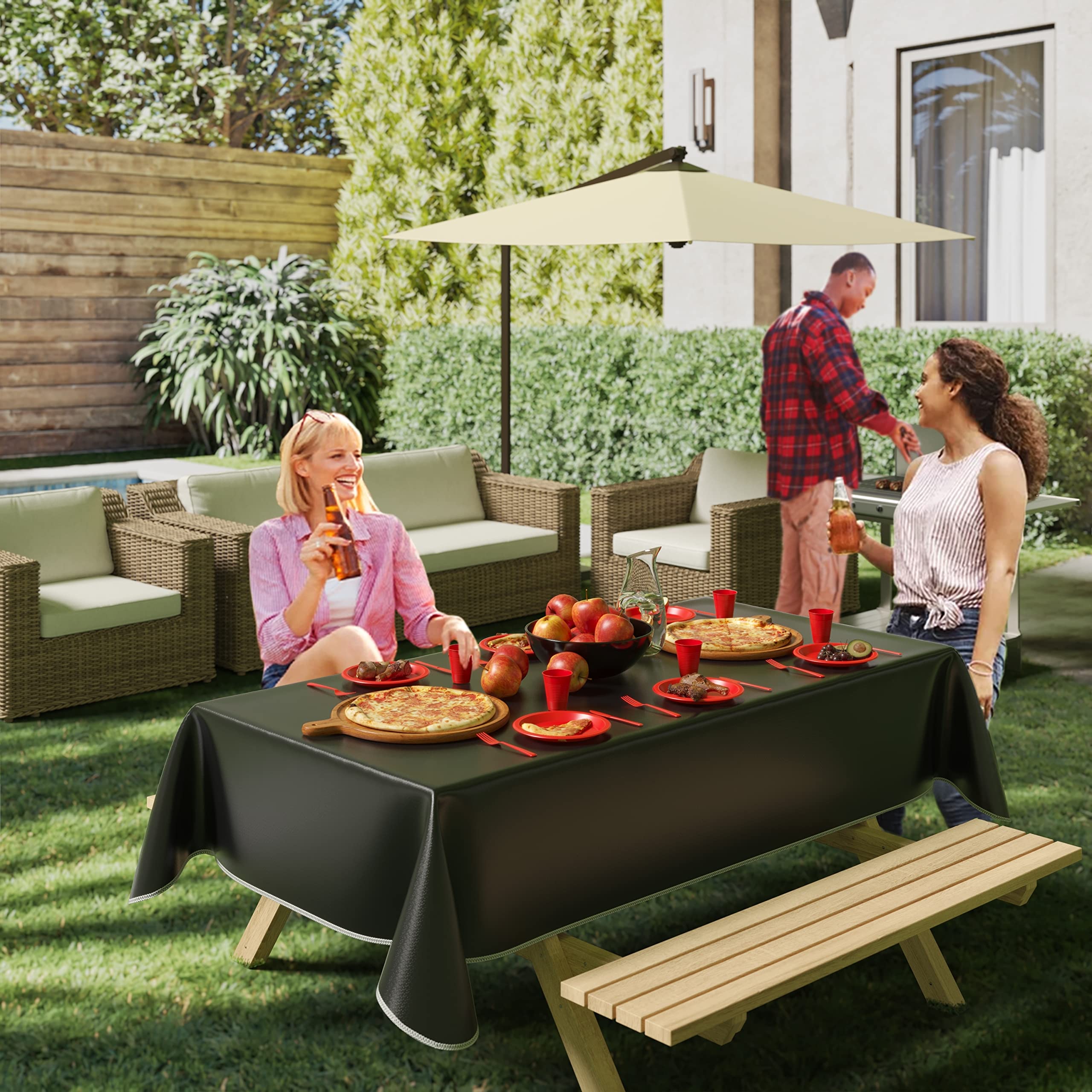Black Flannel Backed Plastic Table Cover 70 In. Round | Case of 36