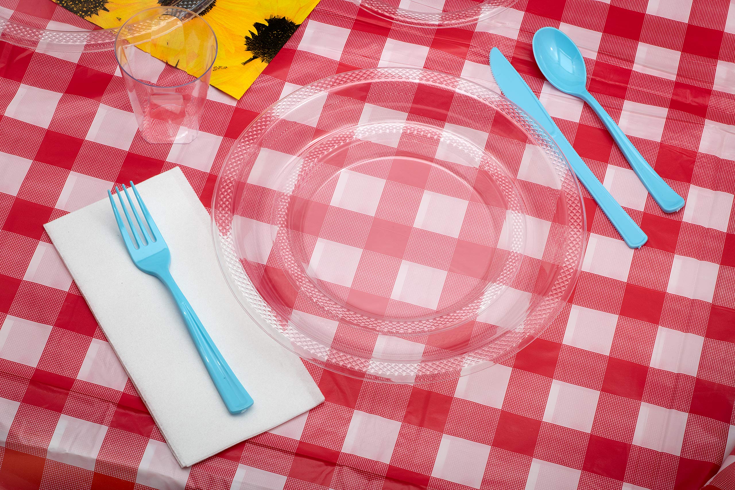 Black Gingham Plastic Table Cover | Case of 48 - 54 In. x 108 In.