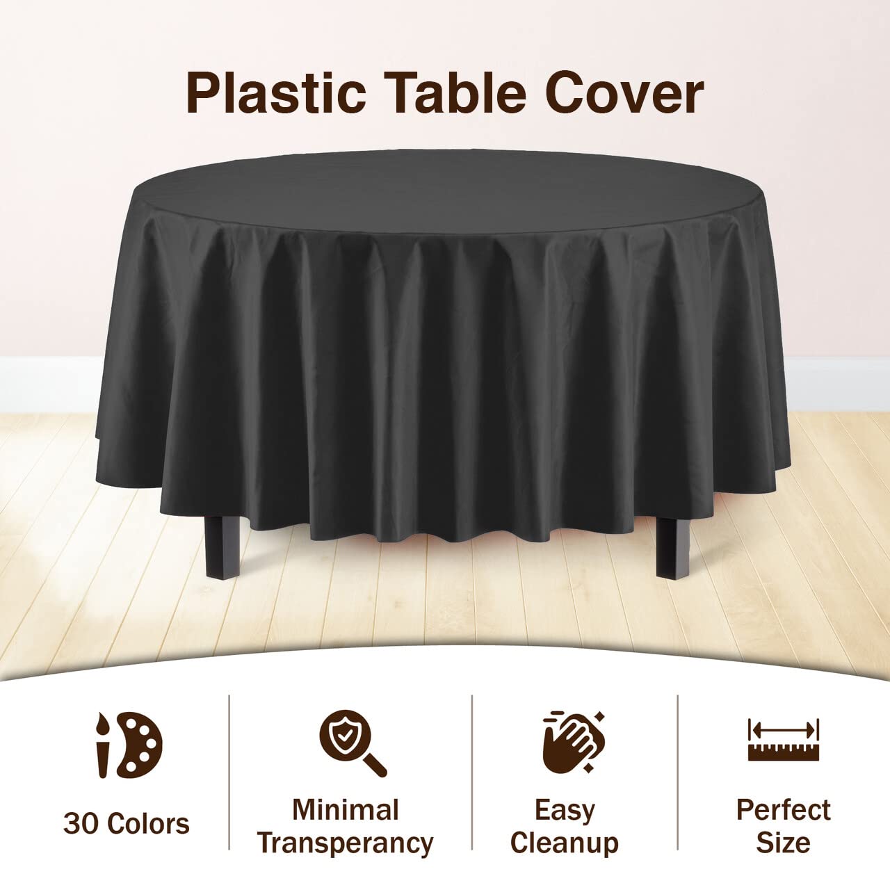 Black Round Plastic Table Cover - 84 in. | Case of 48