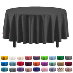 Black Round Plastic Table Cover - 84 in. | Case of 48