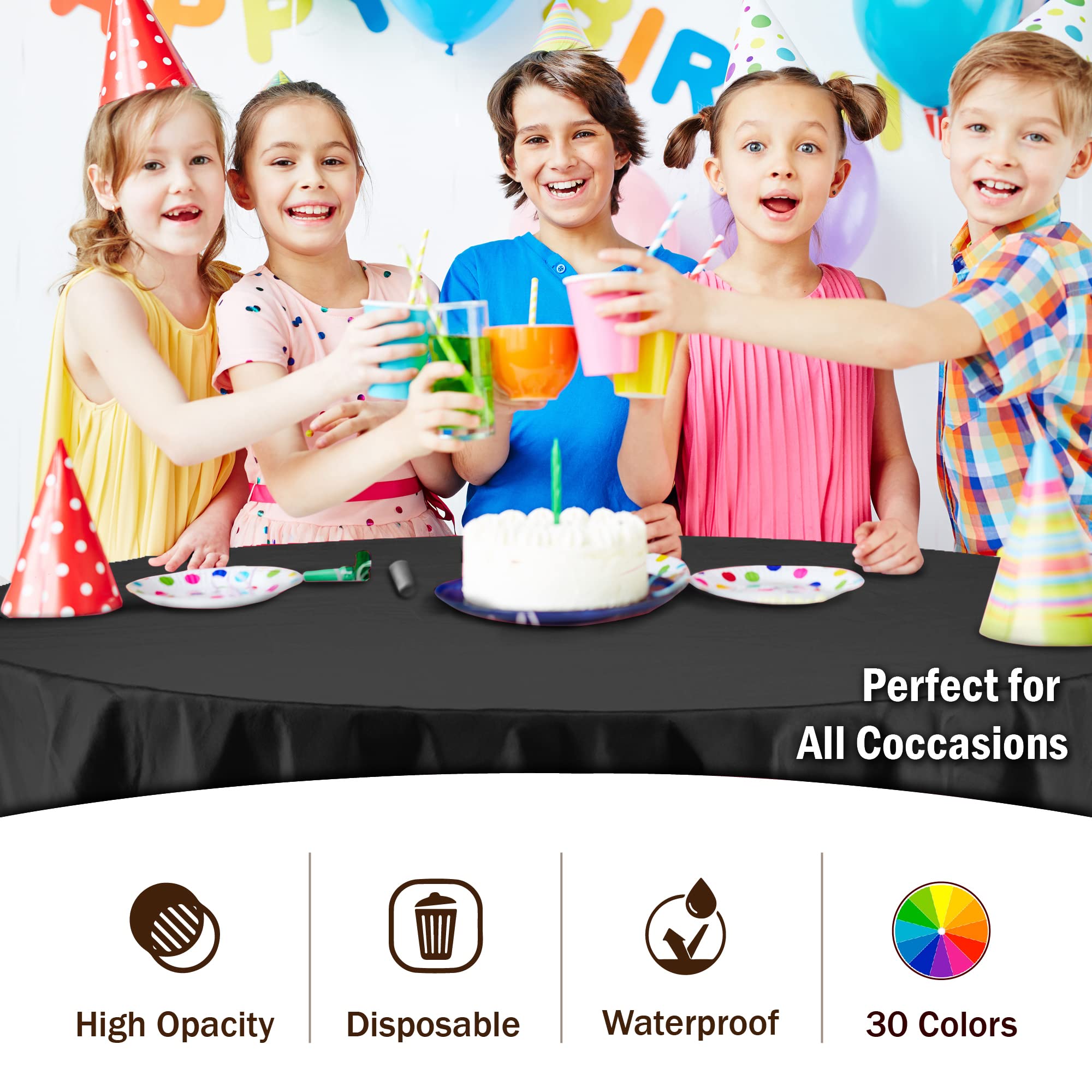 Black Round Plastic Table Cover - 84 in. | Case of 48
