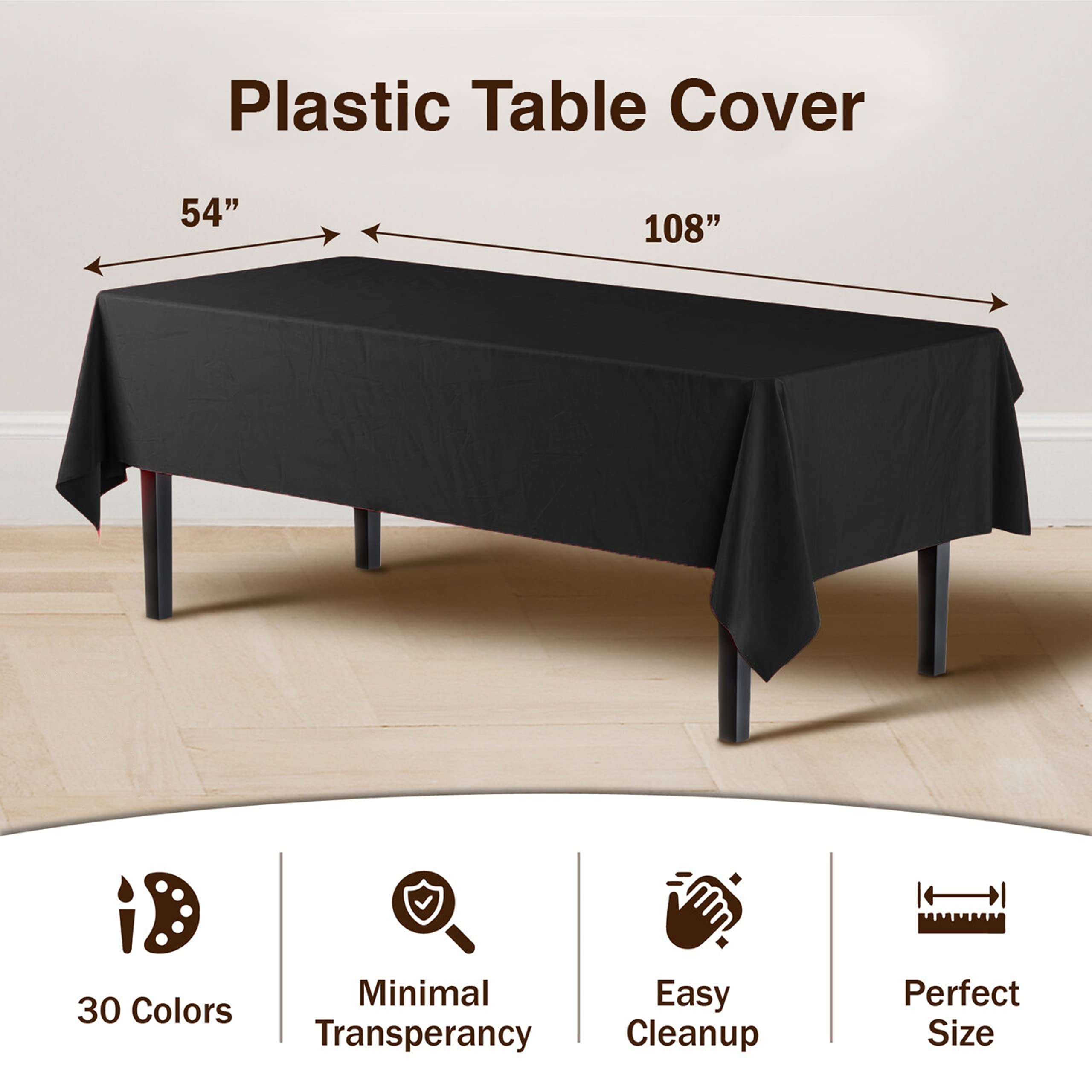 Black Plastic Table Covers | 6 Pack - 54 In. x 108 In.