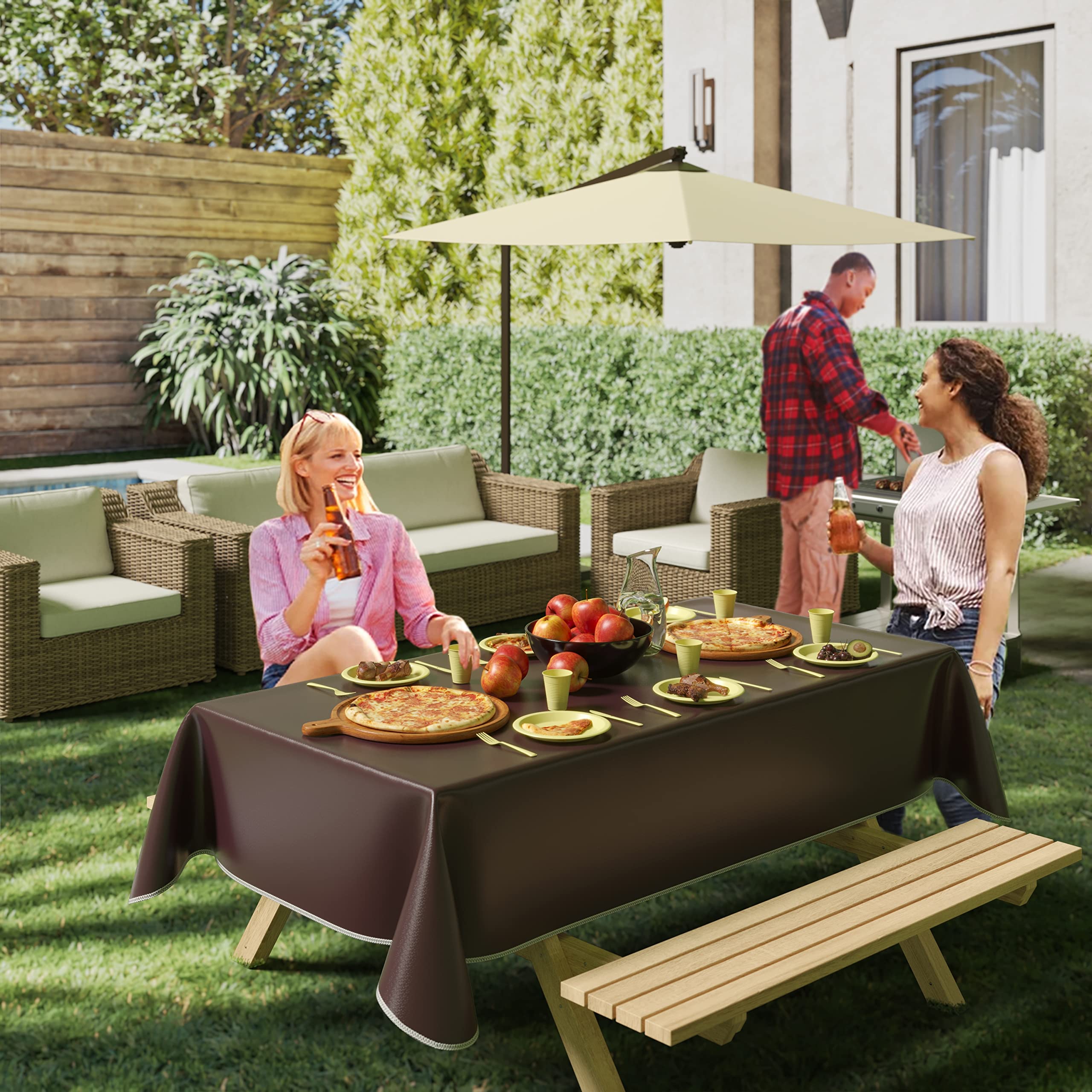 Brown Flannel Backed Plastic Table Cover 70 In. Round | Case of 24