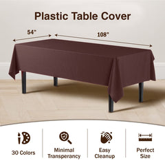 Premium Brown Plastic Table Covers | 6 Pack - 54 In. x 108 In.