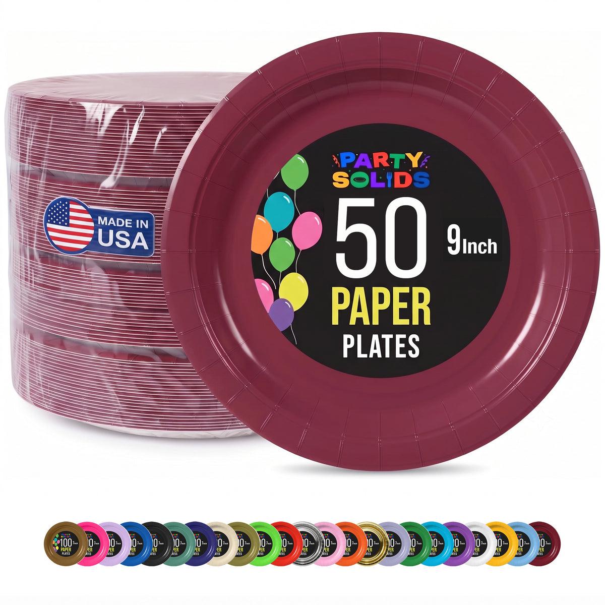 9 in. Burgundy Paper Plates | 50 Ct.