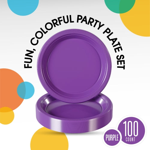 9 In. Purple Plastic Plates | 100 Count