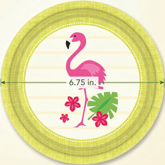 Tropical Flamingo Paper Plates 6.75 Inch Round - Disposable Luau Party Supplies for Summer Birthday, Pool Party, BBQ and Bridal Shower