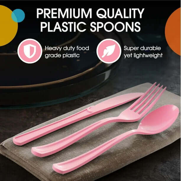 Pink Cutlery Combo Set - 50 Forks 50 Spoons and 50 Knives - 7.5 in.
