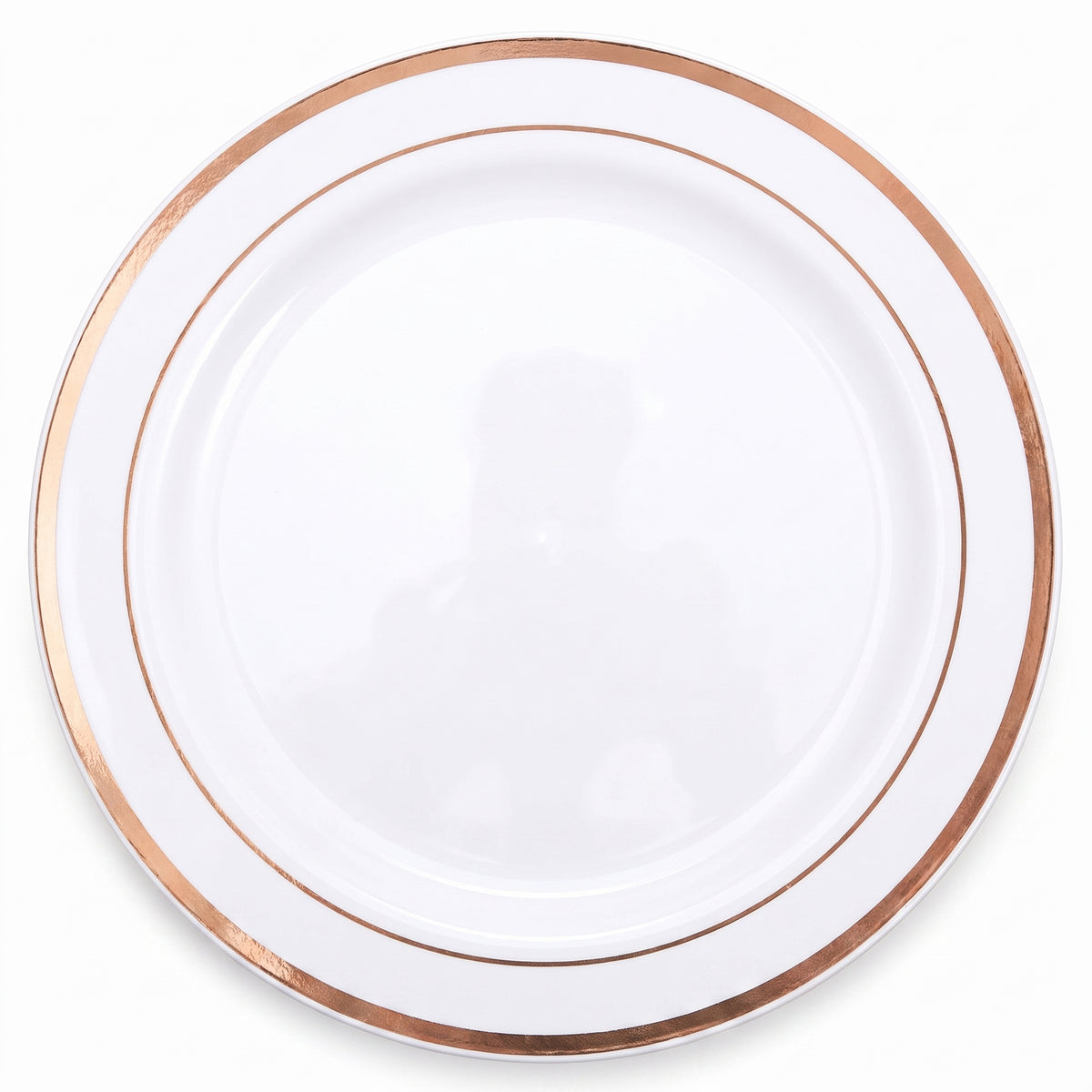 Elegant Rose Gold Trimmed Premium Plastic Dinner Plates, 10.25", 10-Pack