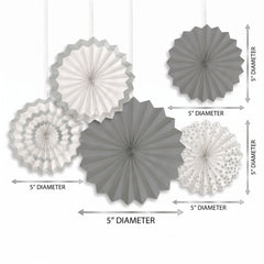 Silver Patterned Paper Fan Decorations - 5-Pack