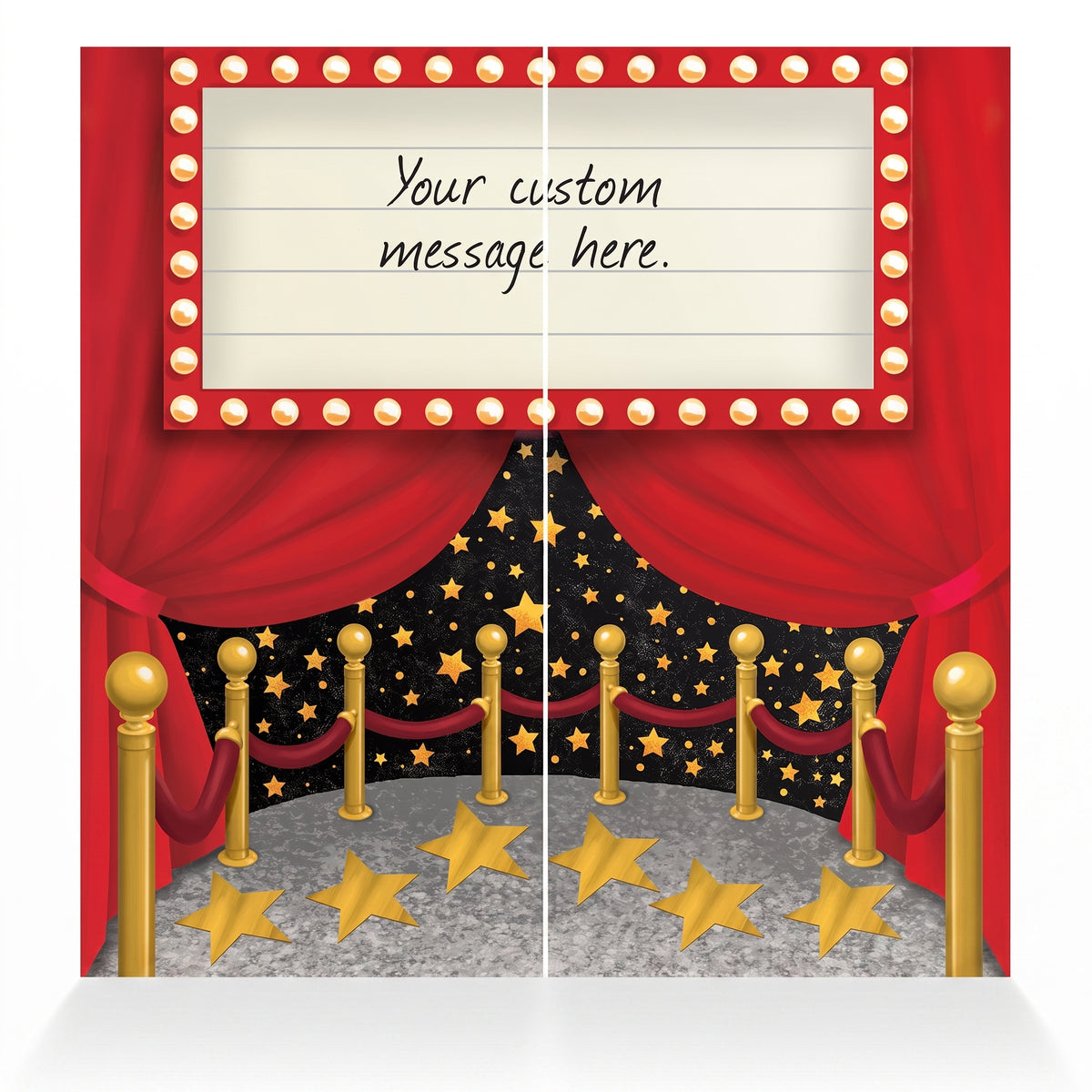 Awards Night Customizable Scene Setter with Red Curtains and Marquee Sign