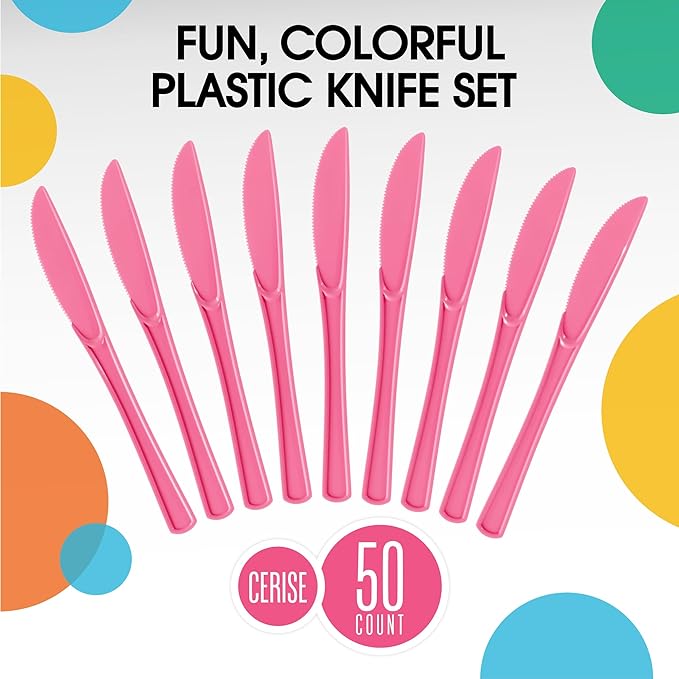 Heavy Duty Cerise Plastic Knives | 50 Count