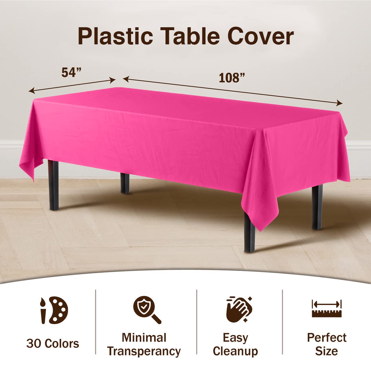 Cerise Plastic Table Covers | 12 Pack - 54 In. x 108 In.