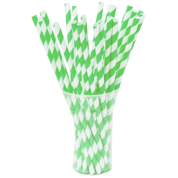 Lime Green Striped Paper Straws - 7.75 in. | 100 Count