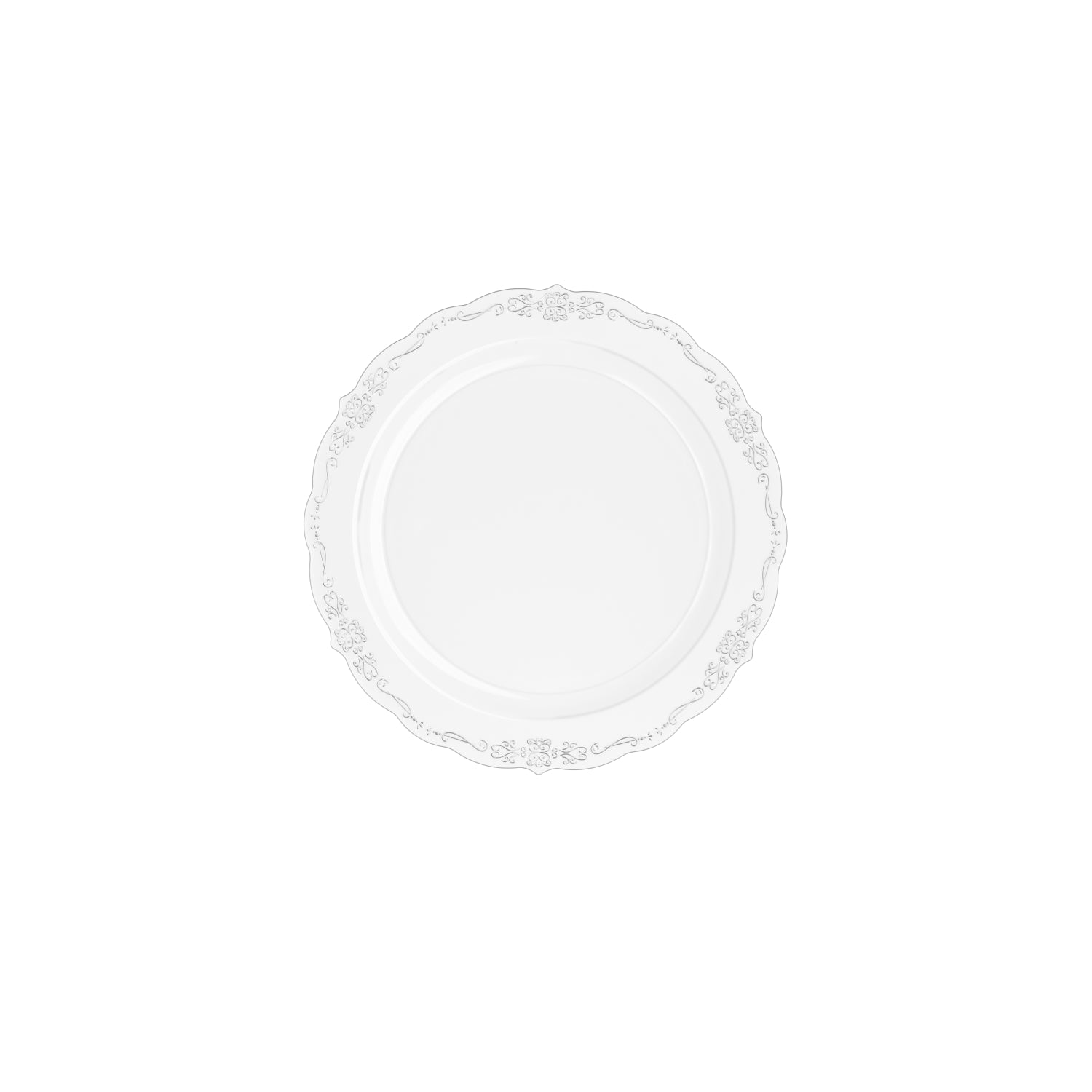 9 In. Clear Victorian Design Plates | 20 Count