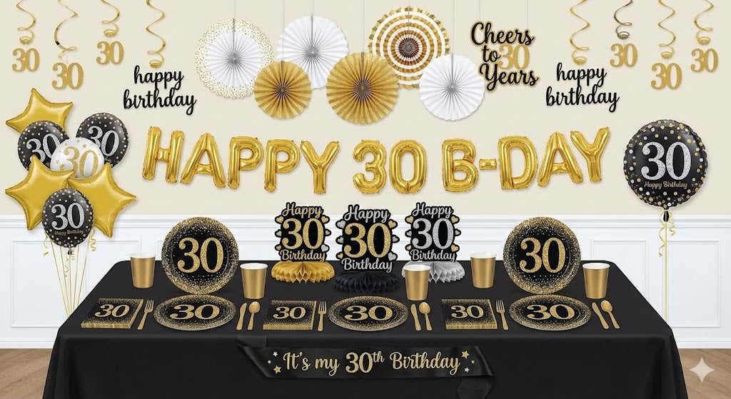 87 Pcs 30th Deluxe Birthday Party Kit - For 8 Guests