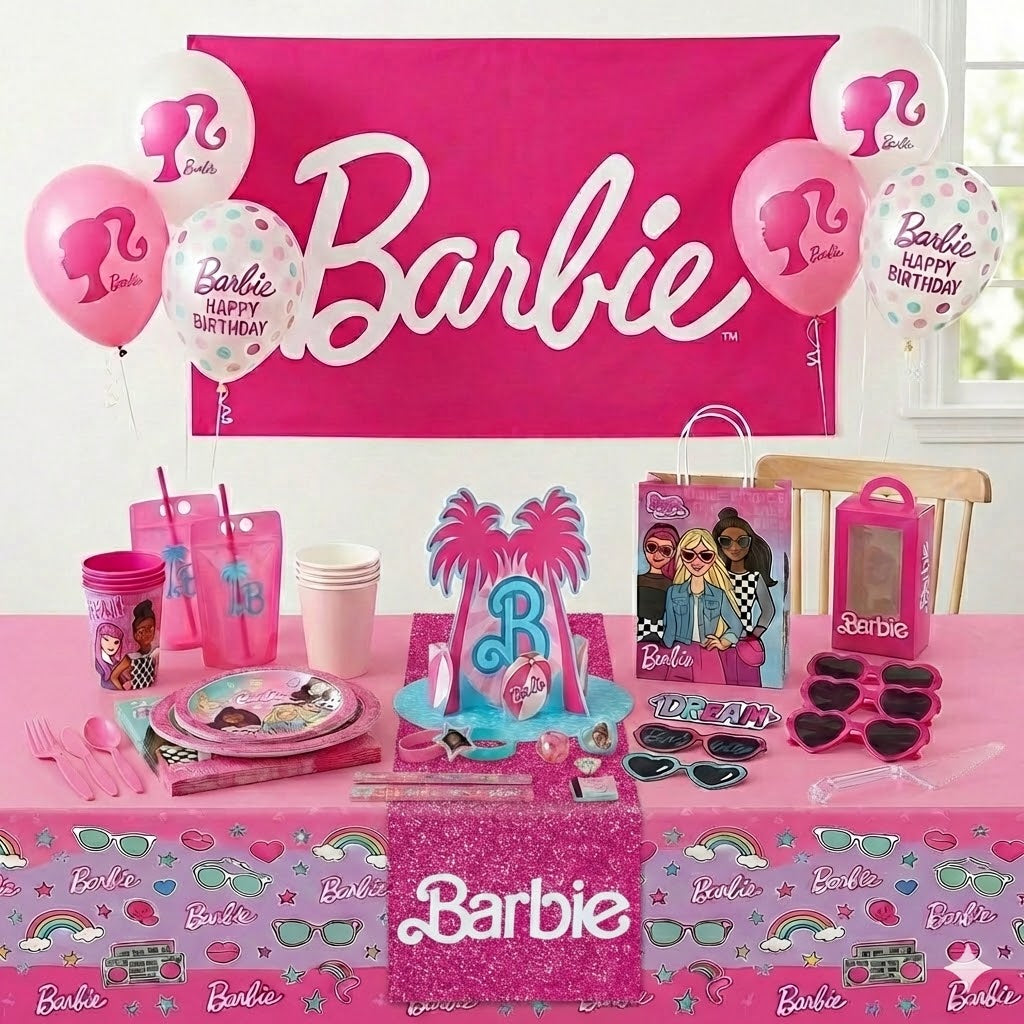 159 Pcs Barbie Birthday Party Deluxe Kit - For 8 Guests