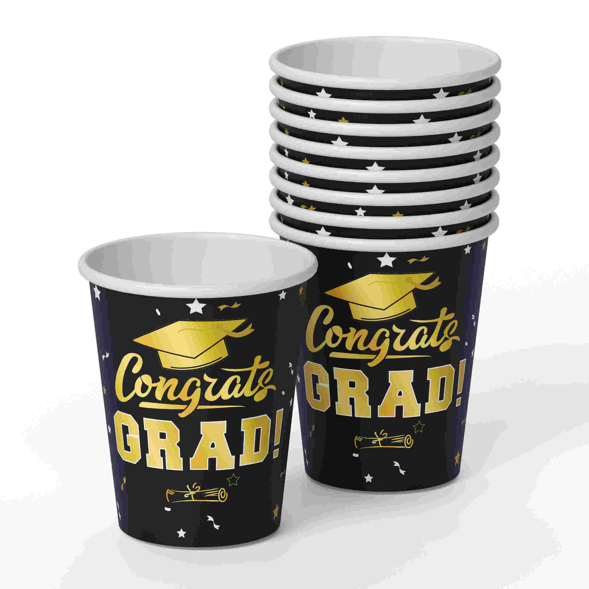 9 Oz. Black/Gold Graduation Cups | 24 Count