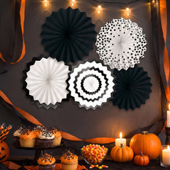 Mini Black Paper Fan Decorations, 6-Inch, 5-Pack