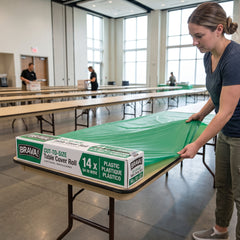 Festive Green Plastic Table Cover Roll with Built-in Slide Cutter - 54" x 126 ft