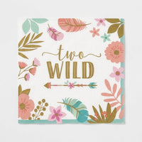 Boho Girl 2nd Birthday Party Napkins - 6.5 In. x 6.5 In. - "Two Wild" Gold Design, Pack of 16