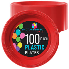 10 In. Red Plastic Plates | 100 Count